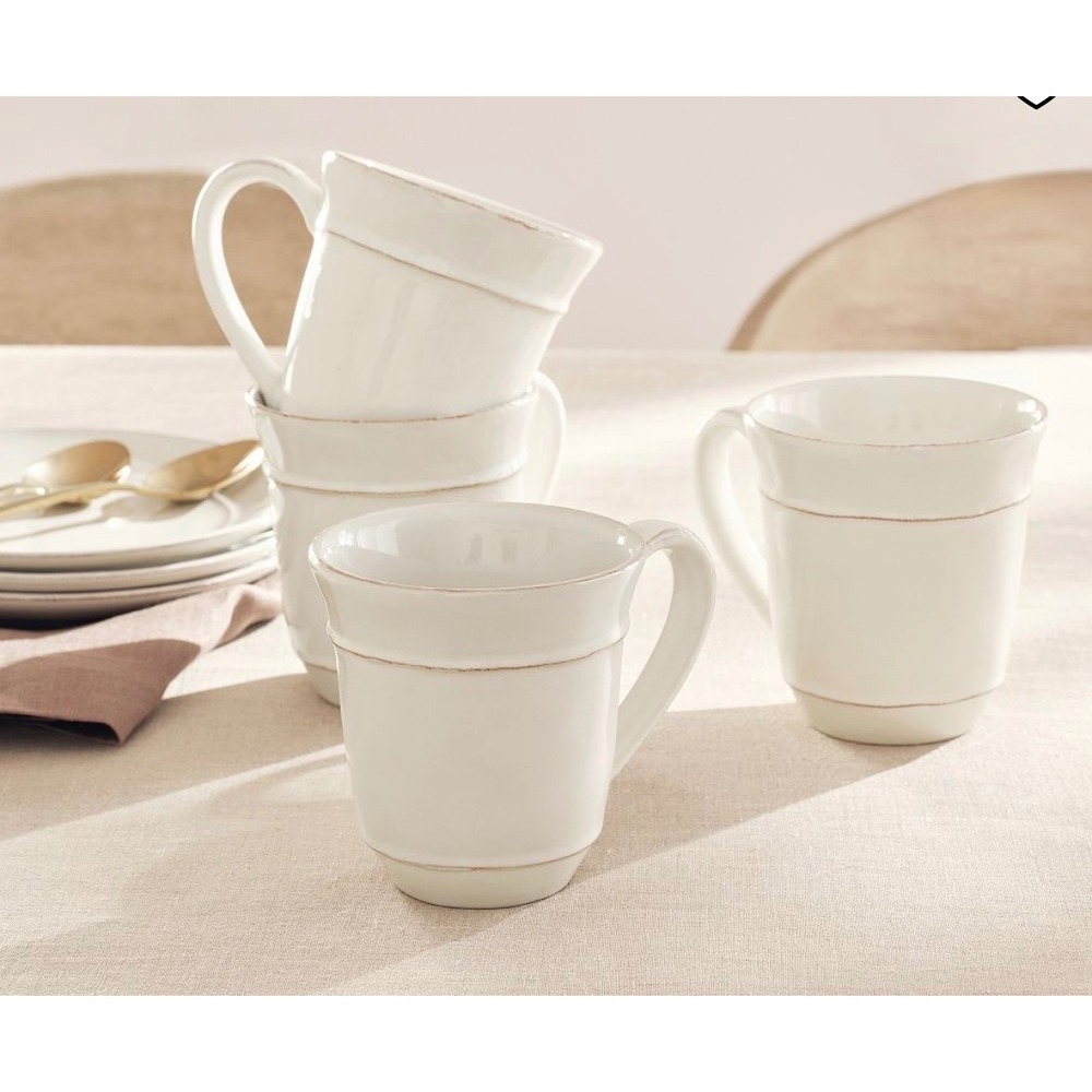 Pottery Barn Cambria Handcrafted Stoneware Mugs - Set Of 4- Stone Creamy White